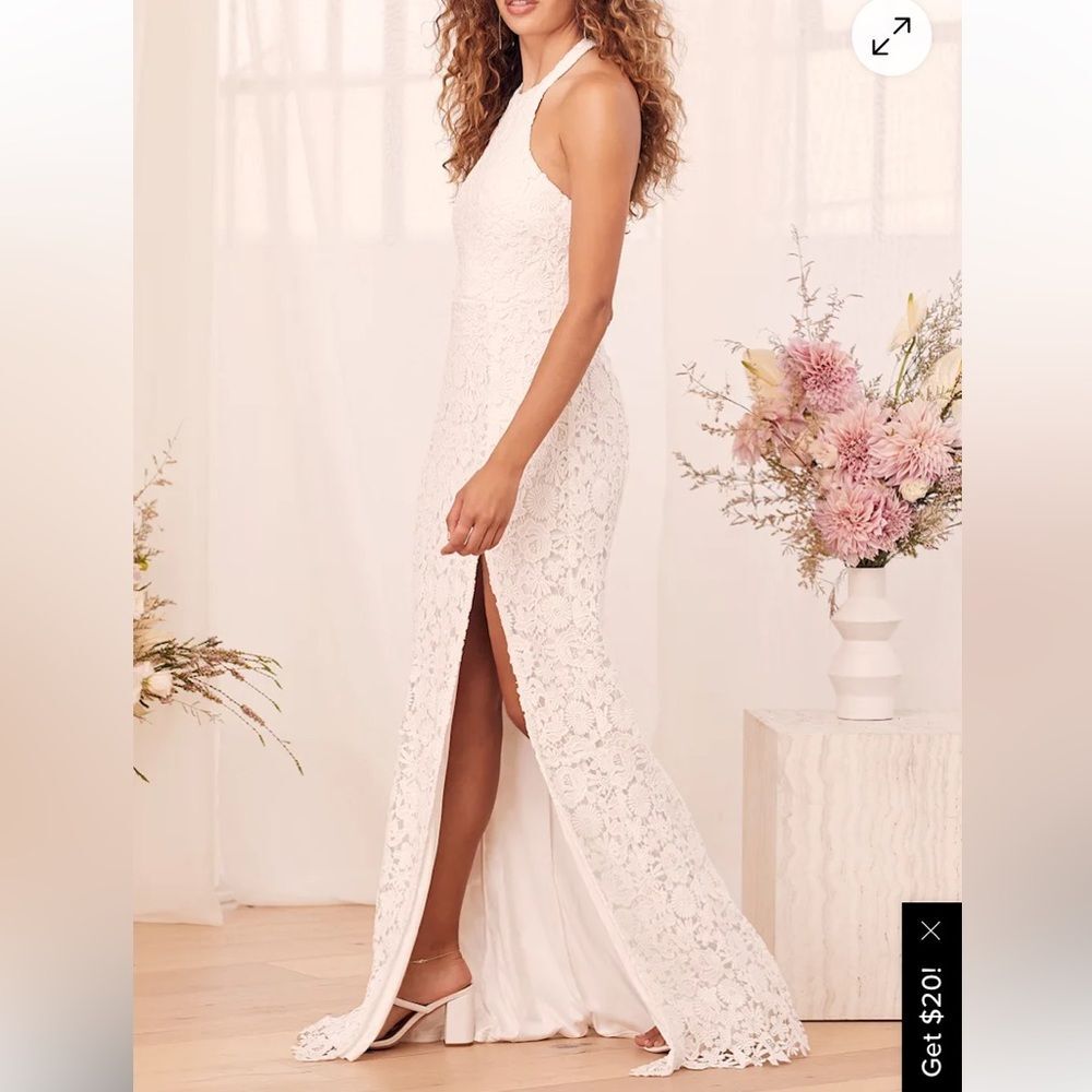 NWT Lulus Our Perfect Ending White Crochet Lace Sleeveless Maxi Wedding Dress XL